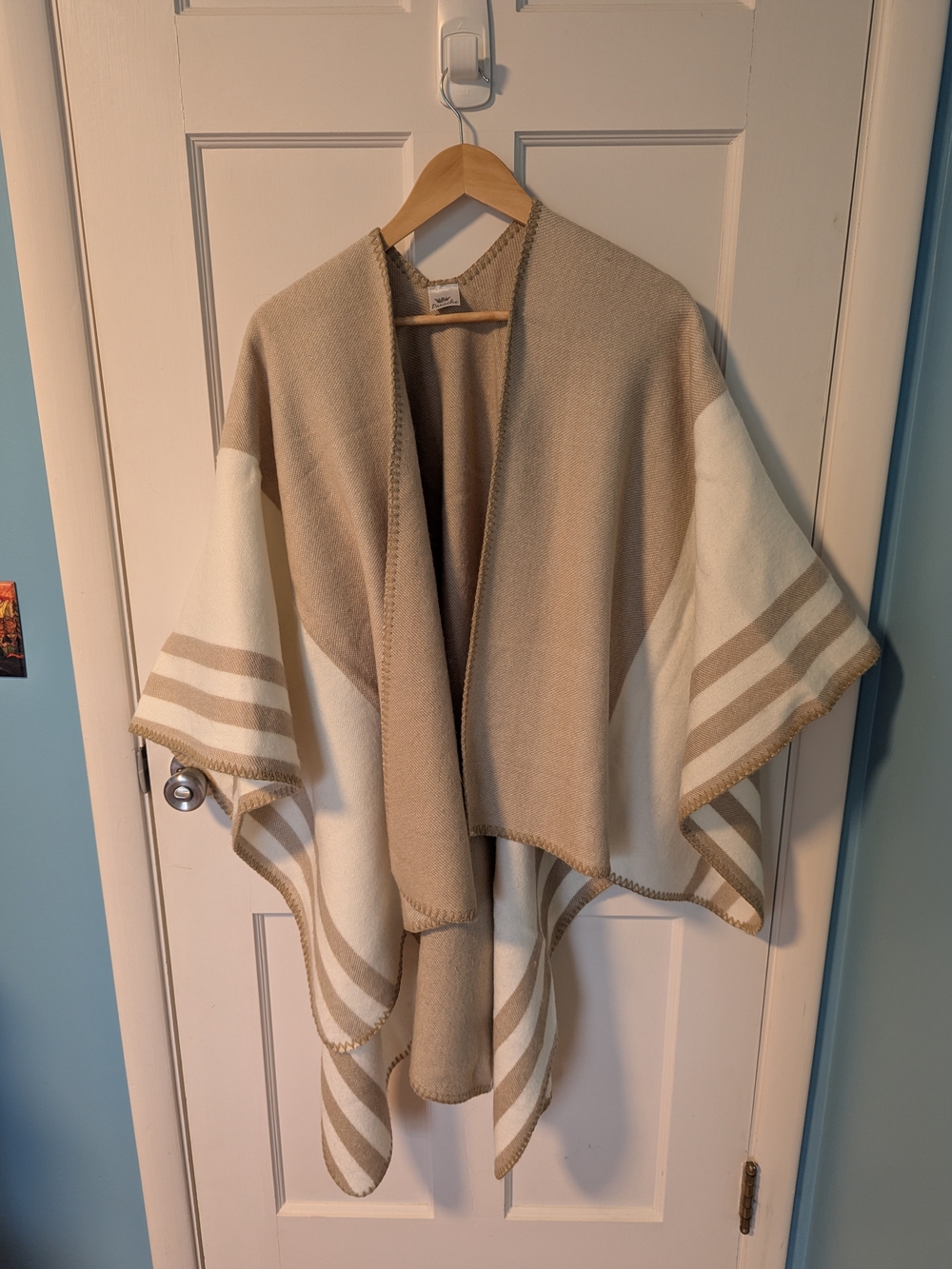 Panache Beige and Cream Striped Knit Poncho